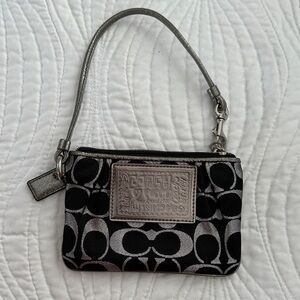 Coach Mini Poppy Black and Silver Wristlet